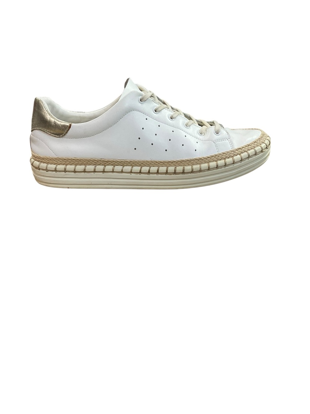 Sam Edelman Kavi White Leather Espadrille Platform Sneakers Gold Women’s 9.5
